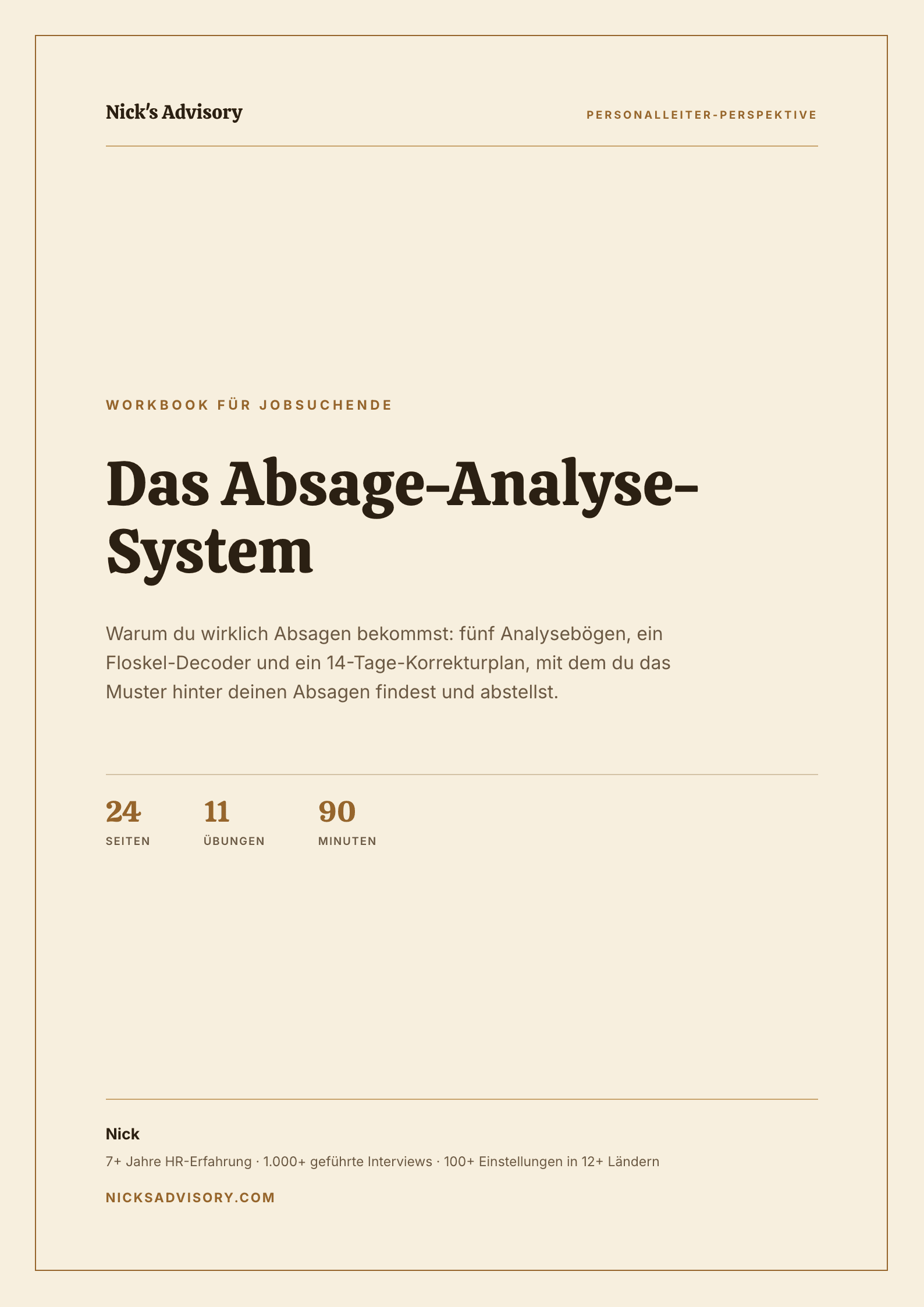 Titelseite des Karriere-Guides „Das Absage-Analyse-System“ von Nick's Advisory