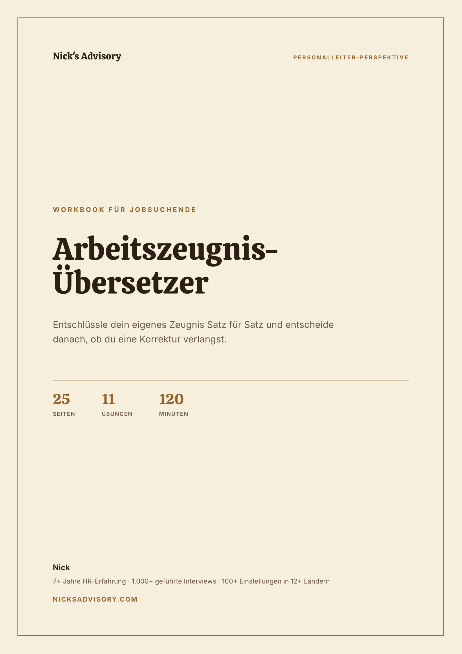 Titelseite des Karriere-Guides „Arbeitszeugnis-Übersetzer“ von Nick's Advisory