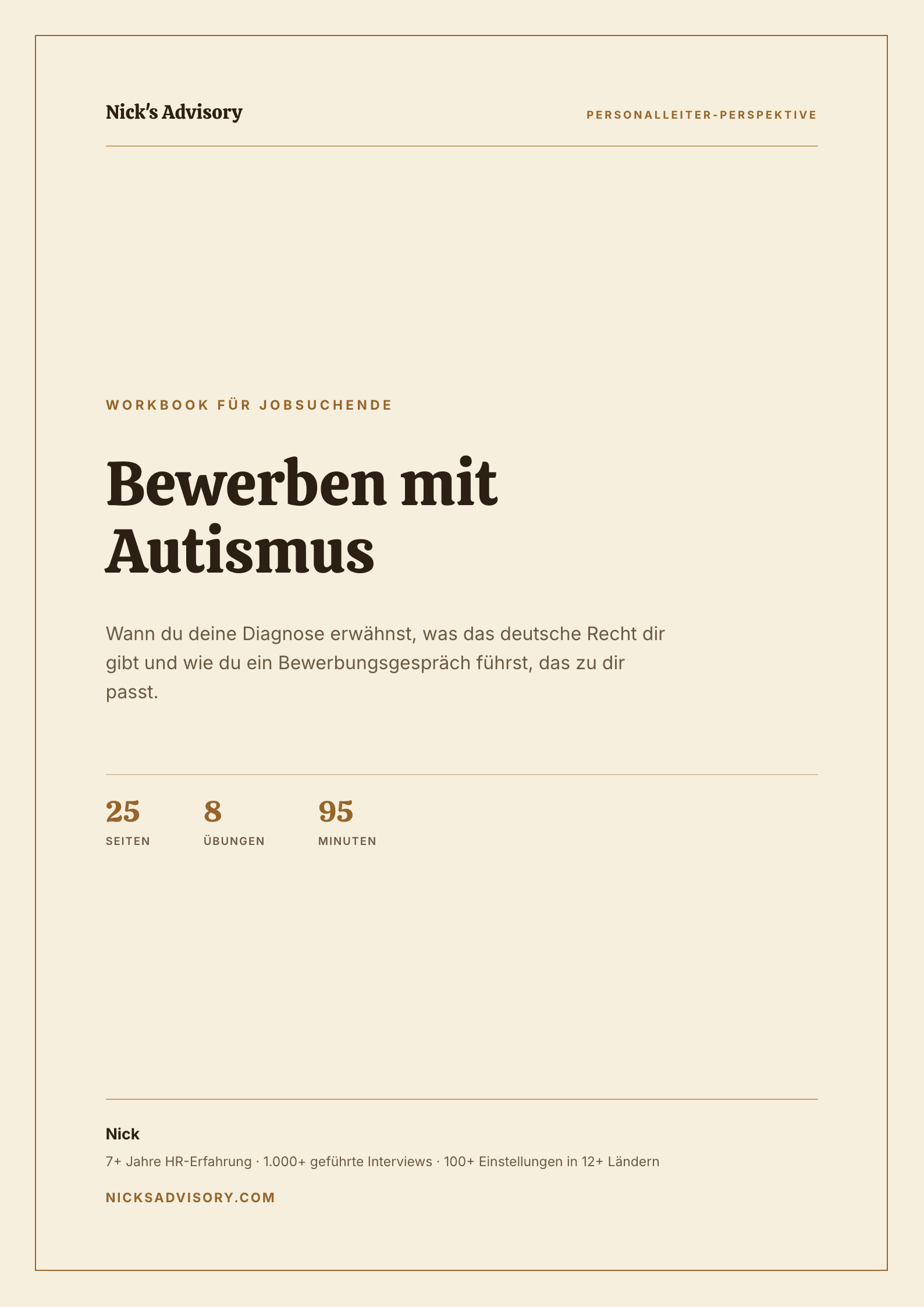 Titelseite des Karriere-Guides „Bewerben mit Autismus“ von Nick's Advisory