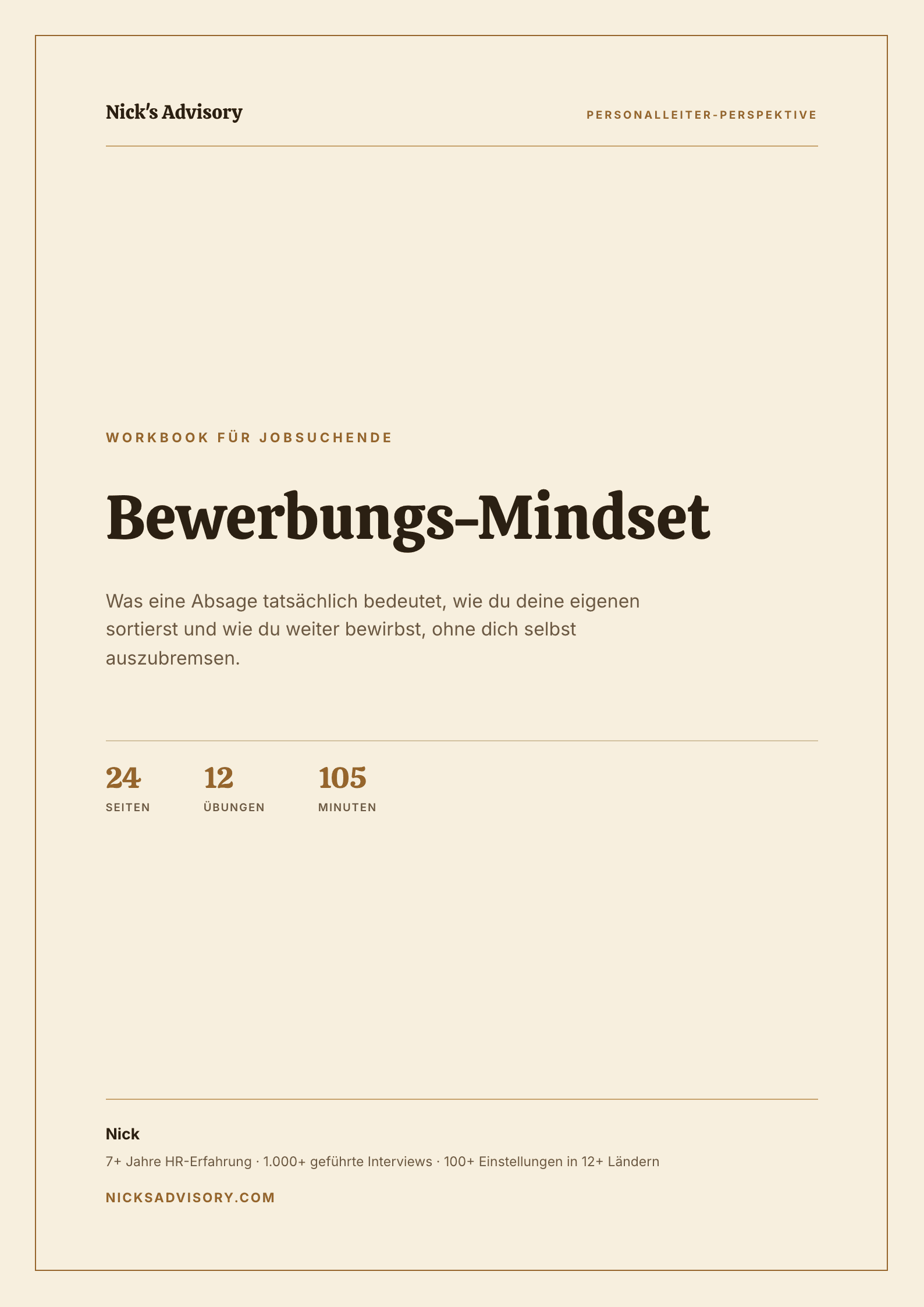 Titelseite des Karriere-Guides „Bewerbungs-Mindset“ von Nick's Advisory