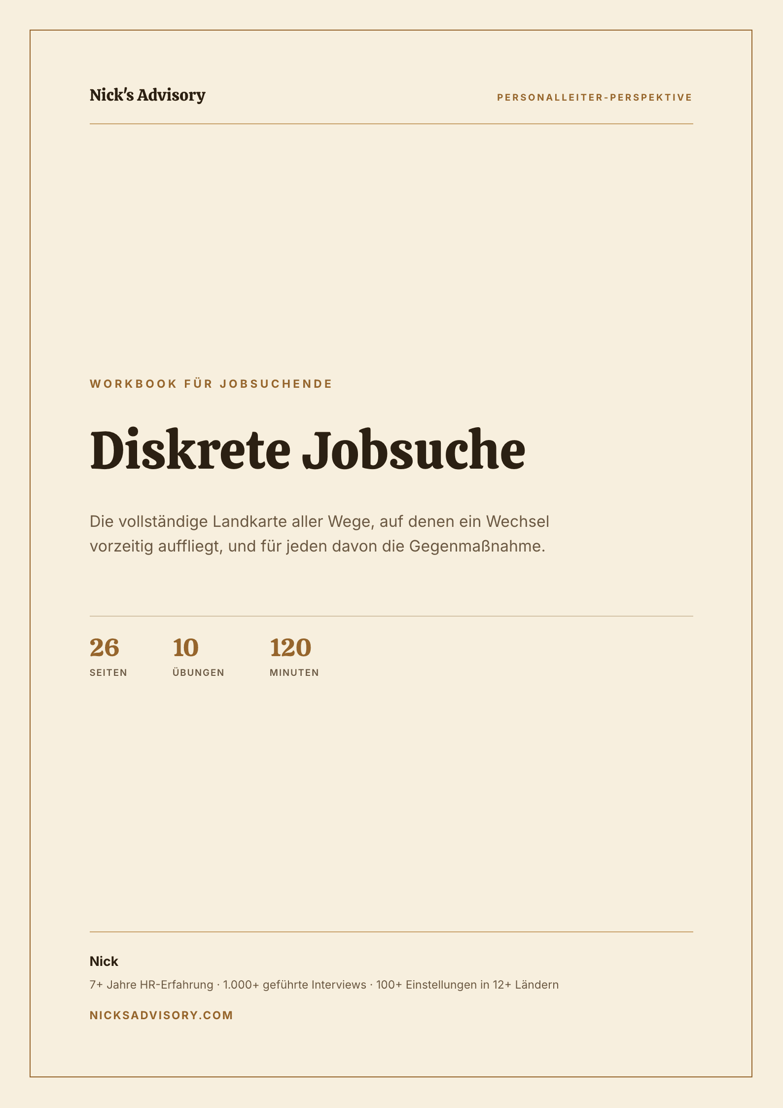 Titelseite des Karriere-Guides „Diskrete Jobsuche“ von Nick's Advisory