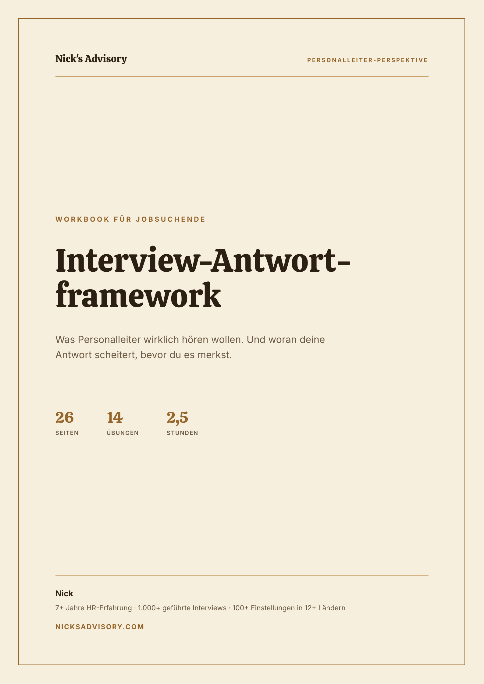 Titelseite des Karriere-Guides „Interview-Antwortframework“ von Nick's Advisory