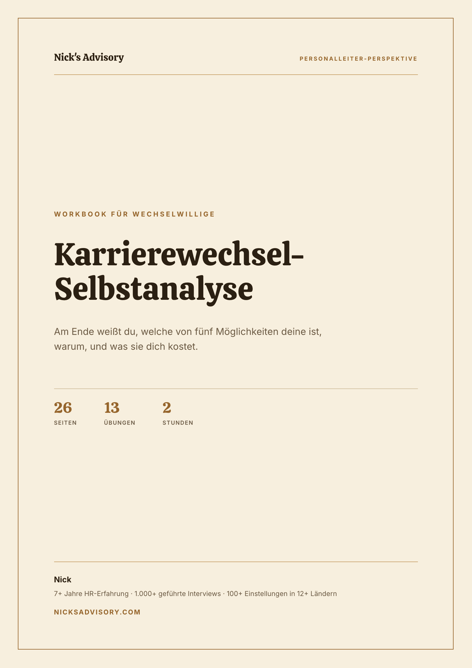Titelseite des Karriere-Guides „Karrierewechsel-Selbstanalyse“ von Nick's Advisory