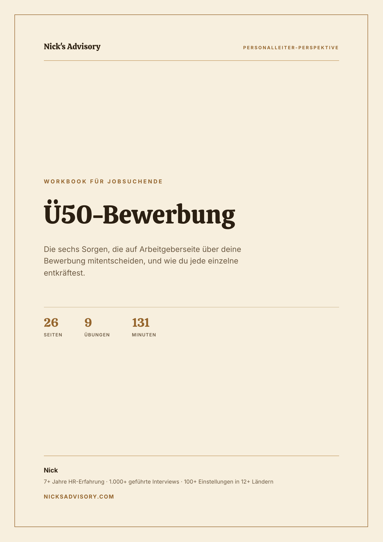 Titelseite des Karriere-Guides „Ü50-Bewerbung“ von Nick's Advisory